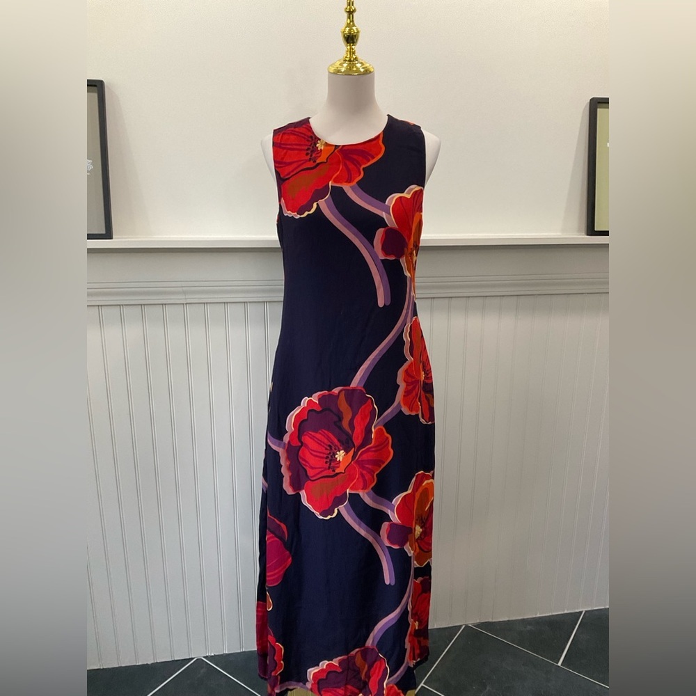 Lost + Wander Floral Sleeveless Maxi Dress Pockets Navy Red Medium